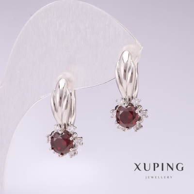 Сережки Xuping родій з червоними каменями 21х10мм
