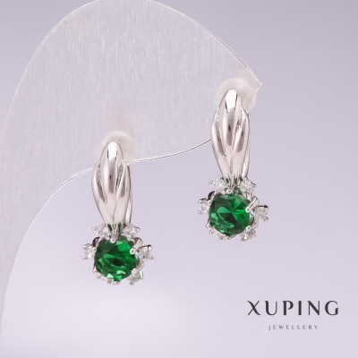 Сережки Xuping родій із зеленими каменями 21х10мм