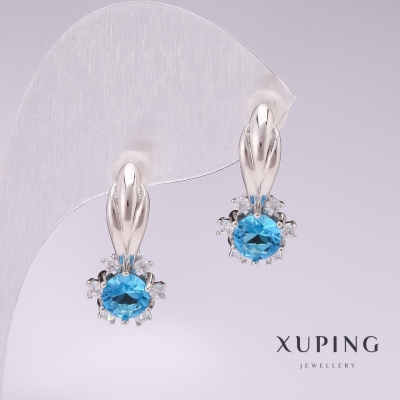 Сережки Xuping родій з блакитними каменями 21х10мм