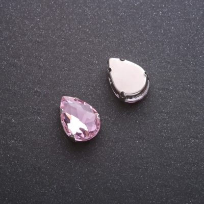 Пришивний кристал в цапі Крапля 10х14мм рожевий