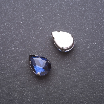 Пришивний кристал в цапі Крапля 10х14мм синій