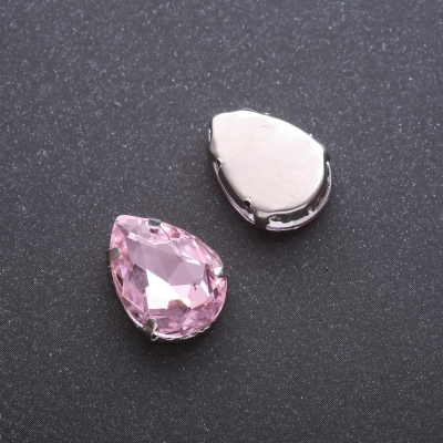 Пришивний кристал в цапі Крапля 13х18мм рожевий