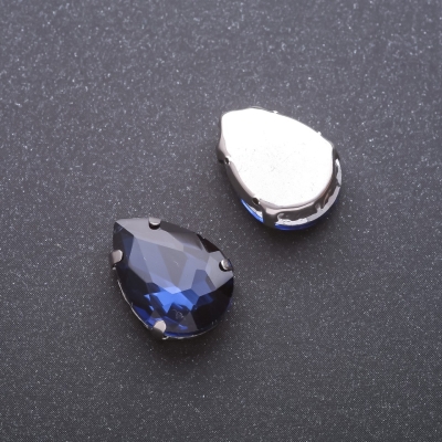 Пришивний кристал в цапі Крапля 13х18мм синій