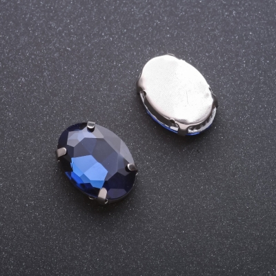 Пришивний кристал в цапі овал 13х18мм синій