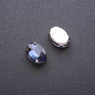 Пришивний кристал в цапі овал 10х14мм синій