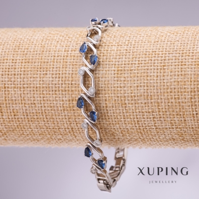 Браслет Xuping з синіми каменями, товщина 9мм, довжина 17-19см родій з подовжувальним ланкою