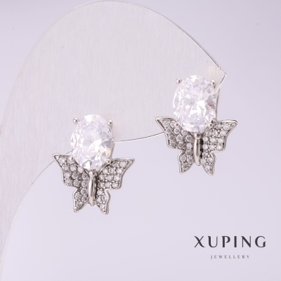Сережки Xuping Метелики з білими каменями 16х14мм родій