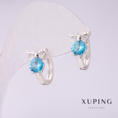 Сережки Xuping Сови з блакитними каменями 15х9мм родій
