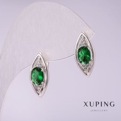 Сережки Xuping з зеленими каменями 18х8мм родій