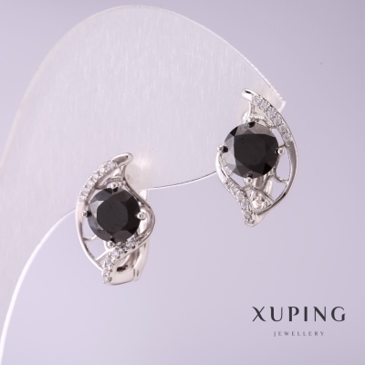 Сережки Xuping з чорними каменями 17х10мм родій