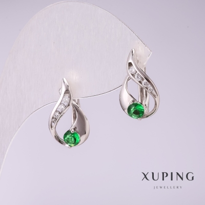 Сережки Xuping із зеленими каменями 17х10мм родій