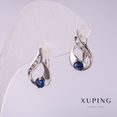 Сережки Xuping з синіми каменями 17х10мм родій