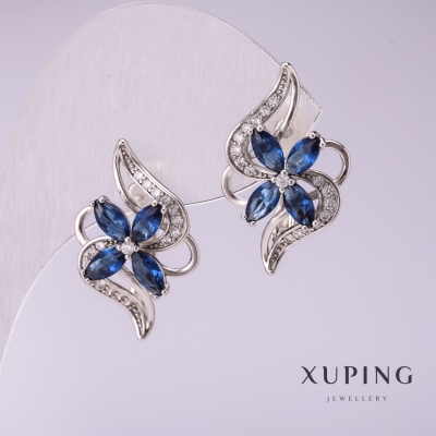 Сережки Xuping з синіми каменями 10х24мм родій