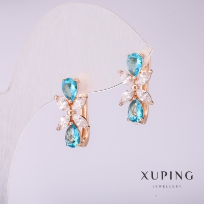Сережки Xuping з блакитними каменями 17х9мм позолота