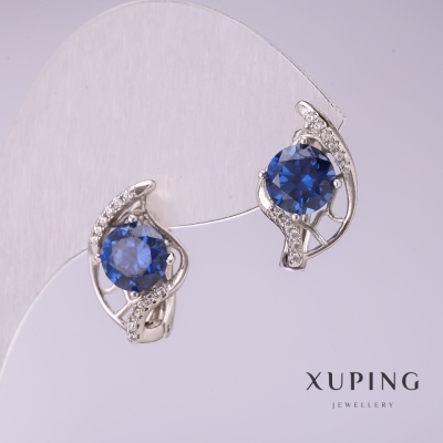 Сережки Xuping з синіми каменями 17х10мм родій