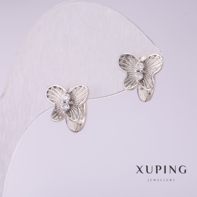 Сережки Xuping Метелики з білими стразами 10х10мм родій