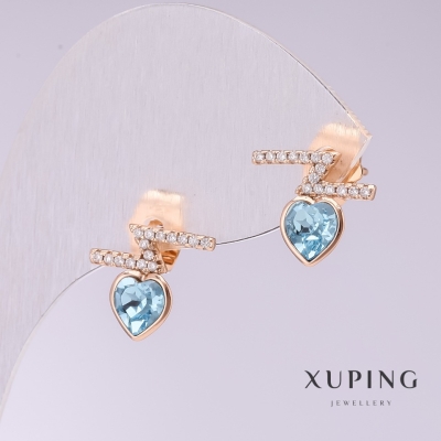 Сережки Xuping пусети кульчики з блакитними каменями Серця 12х11мм позолота