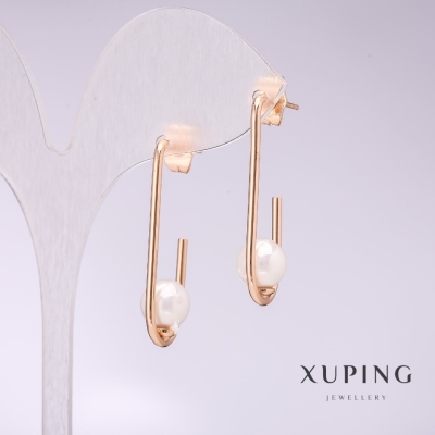 Сережки Xuping з білими перлами Майорка 34х8мм позолота