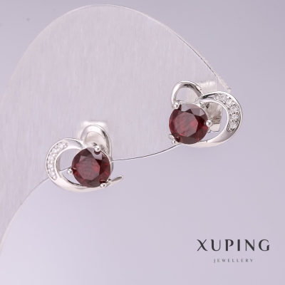 Сережки Xuping Серця з червоними каменями 10х12мм родій
