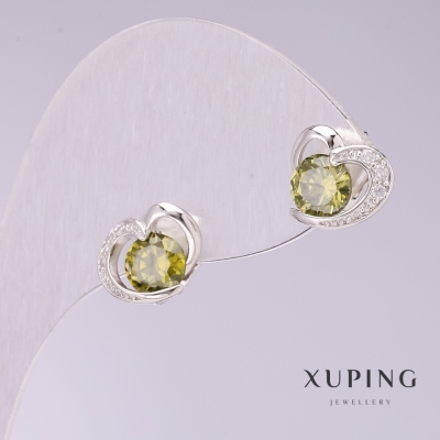 Сережки Xuping Сердечка з зеленими каменями 9х11мм родій