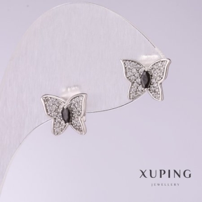 Сережки Xuping Метелики з чорними каменями 9х11мм родій