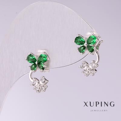 Сережки Xuping Метелики з зеленими каменями 15х9мм родій