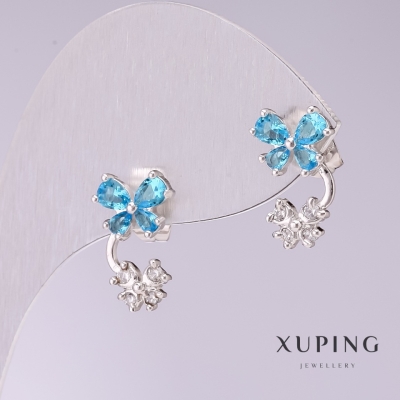 Сережки Xuping Метелики з блакитними каменями 15х9мм родій