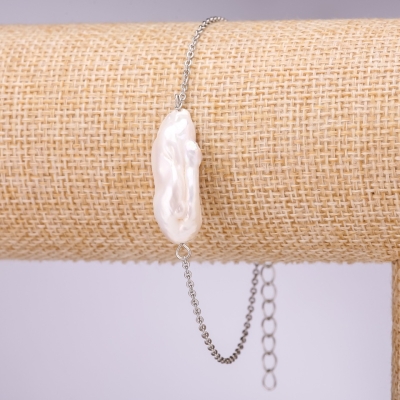Браслет з бароковими перлами на ланцюжку, діаметр 18х10+-мм, довжина 18-23см