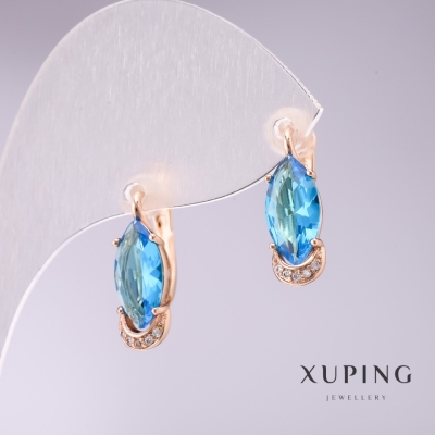Сережки Xuping з блакитними каменями 18х6мм позолота