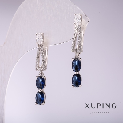 Сережки Xuping з синіми каменями 33х5мм родій