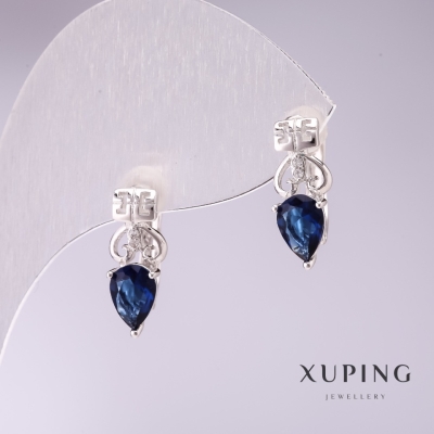 Сережки Xuping з синіми каменями 15х5мм родій