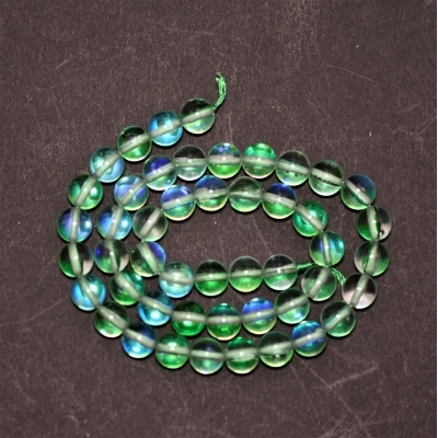 Намистини Опалове скло зелені гладка кулька нитка, діаметр 8мм, довжина 38см (+ -)