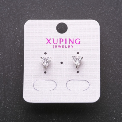 Сережки пусети кульчики Xuping з білими каменями оправа "серце" 6х7мм родій