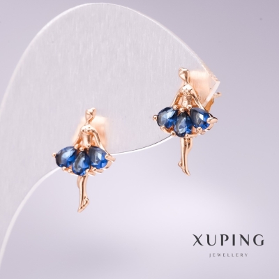 Сережки Xuping Балерина з синіми каменями 11х19мм позолота 18к