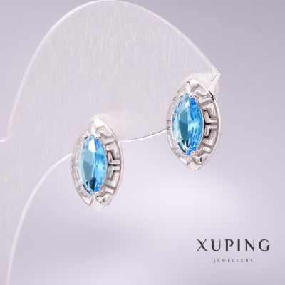 Сережки Xuping з блакитними каменями 15х9мм родій