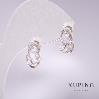 Сережки Xuping з білими каменями 14х8мм родій