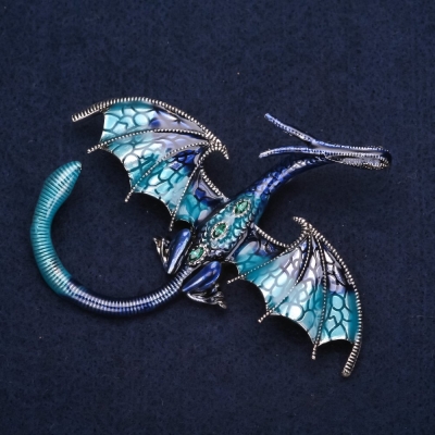 Брошка блакитний Дракон "Сапфіра" 79х72мм