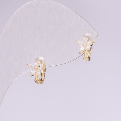Сережки Квіти серія 925 стрази колір білий 7х11мм метал золотистий