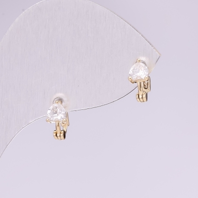 Сережки Сердечка серія 925 камені колір білий 4х8мм метал золотистий