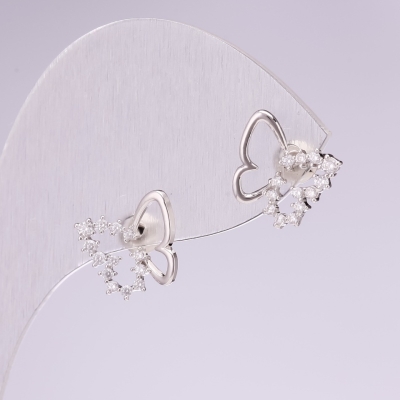 Сережки пусети Метелики серія 925 стрази колір білий 10х10мм метал сріблястий