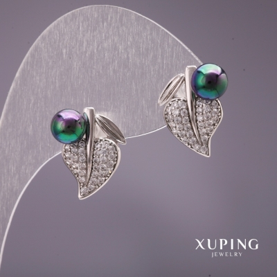 Сережки Xuping з перлами Майорка колір чорний 16х14мм родій