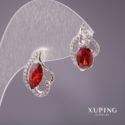 Сережки Xuping асиметрія з каменем колір червоний 18х11мм родій