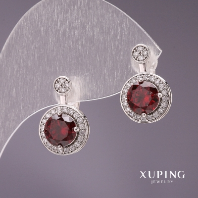 Сережки Xupingс каменем колір червоний 17х10мм родій