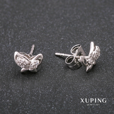 Сережки Xuping пусети кульчики Метелики стрази колір білий 9х7мм родій