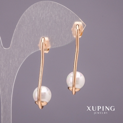 Сережки Xuping з перлами Майорка колір білий 35х9мм родій