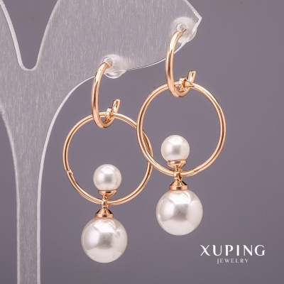 Сережки Xuping з перлами Майорка колір білий 43х20мм позолота 18к