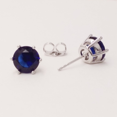 Сережки Xuping пусети кульчики оправа корона з каменем колір синій, діаметр 8мм родій