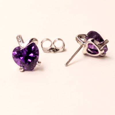 Сережки Xuping пусети кульчики Серце з каменем колір фіолетовий, діаметр 11х9мм родій