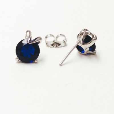 Сережки Xuping пусети кульчики з каменем колір синій, діаметр 11х8мм родій