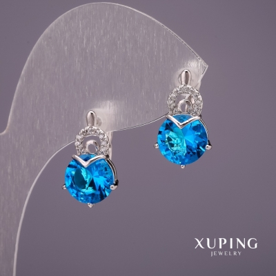 Сережки Xuping з камінням колір блакитний 18х10мм родій